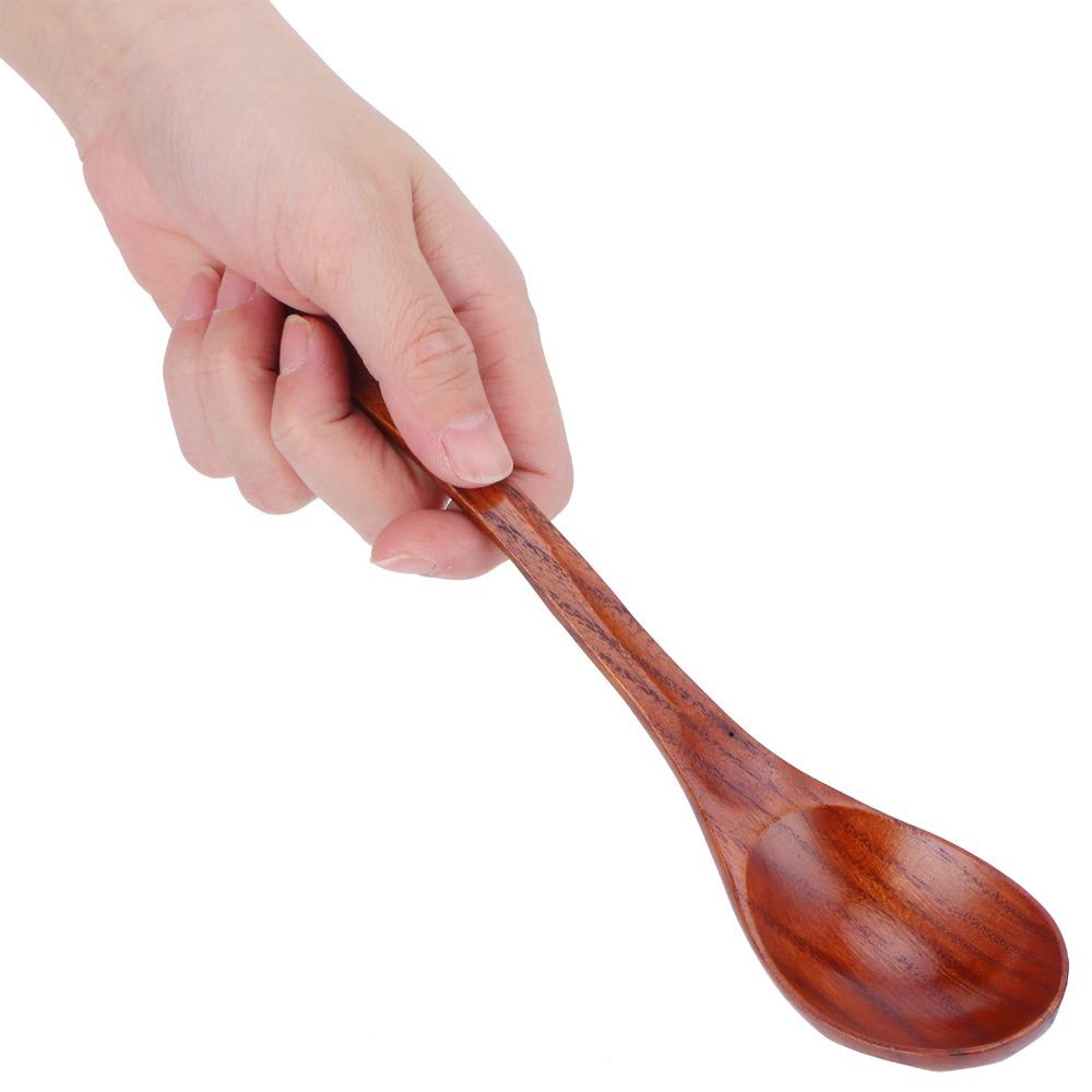 5Pcs Solid Wood Wooden Spoons Polished Surface Long Handle Spoons Tableware Set  For Soup Cooking
