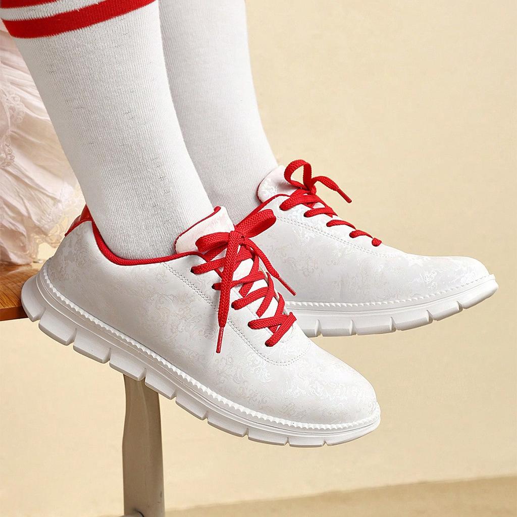 New Women's Sneakers Fashion Flowers Printed Leather White Casual Sports Shoes Female Comfortable Flats Soft Sole Running Shoes