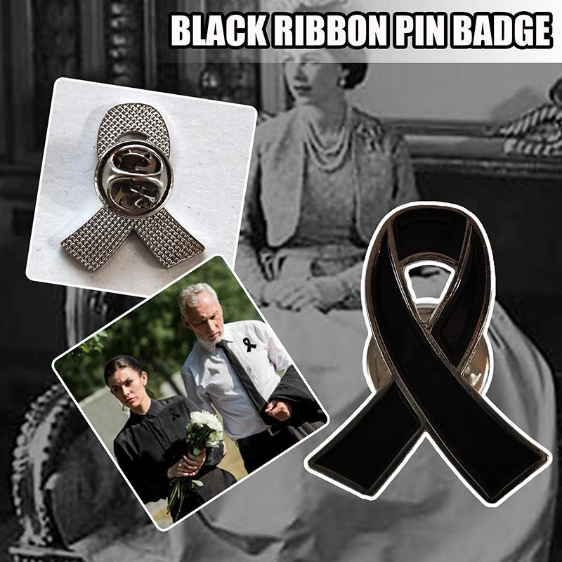 1/5/10Pcs Black White Ribbon Pin Badge Brooch Funerals Memorial Pin Enamel Black Ribbon Badge Mourning Badge Funeral Pin Brooch