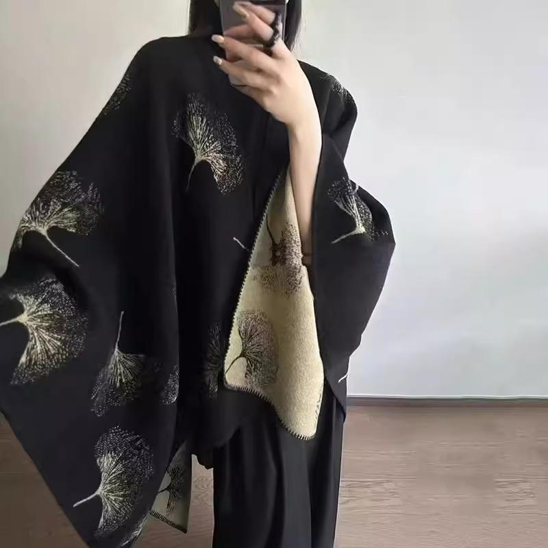

Elegant Double-Sided Knit Cape Shawl for Women - Warm Autumn/Winter Outerwear 160 cm