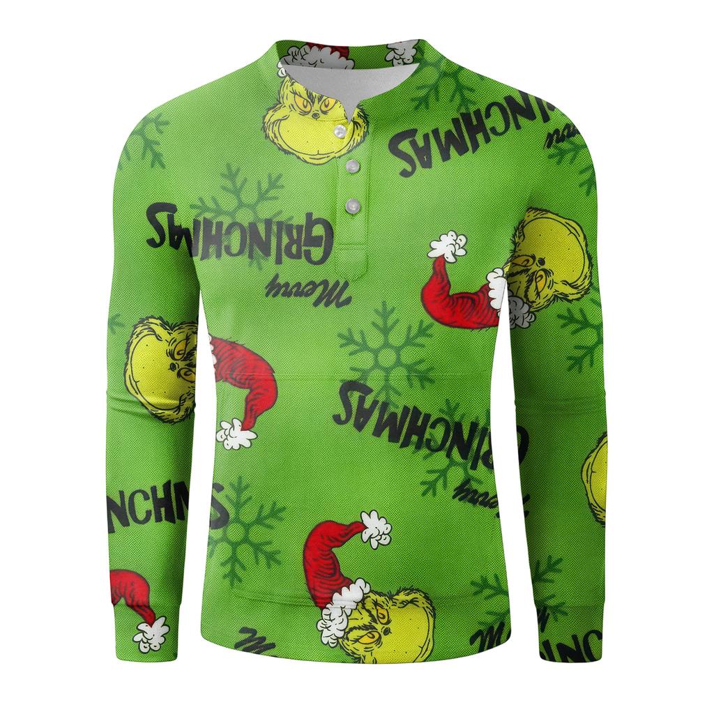 Pánská ležérní mikina na knoflíky, módní potištěná košile s dlouhým rukávem, pulovr