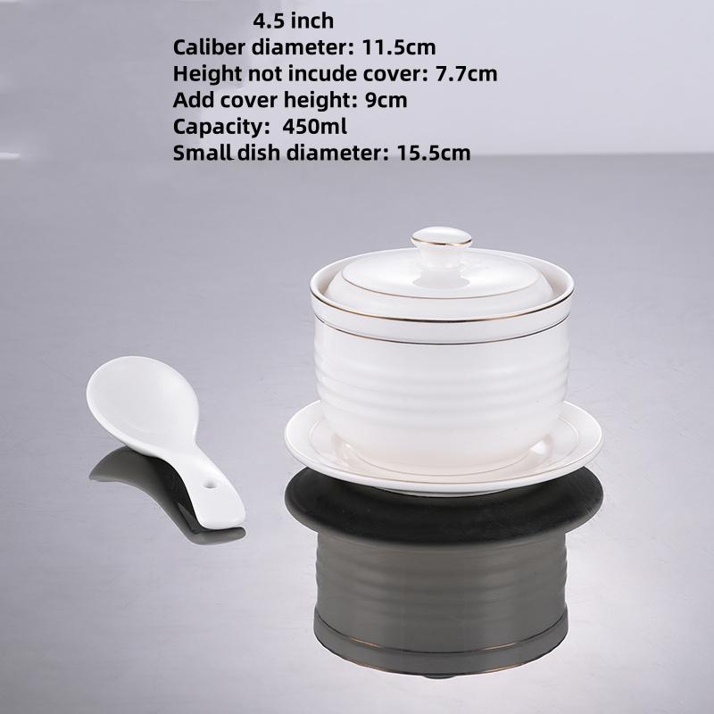 White Ceramic with Lid Steamed Egg Soup Bowl Rice Dessert Bowl Hotel Restaurant Bird's Nest Small Tonic Soup Cup Cooking Pot Set