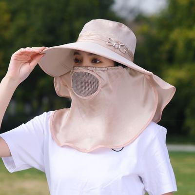 Ice Silk Sun Protection Women's Outdoor Hat with Face Mask - Breathable, Sweet Summer Style