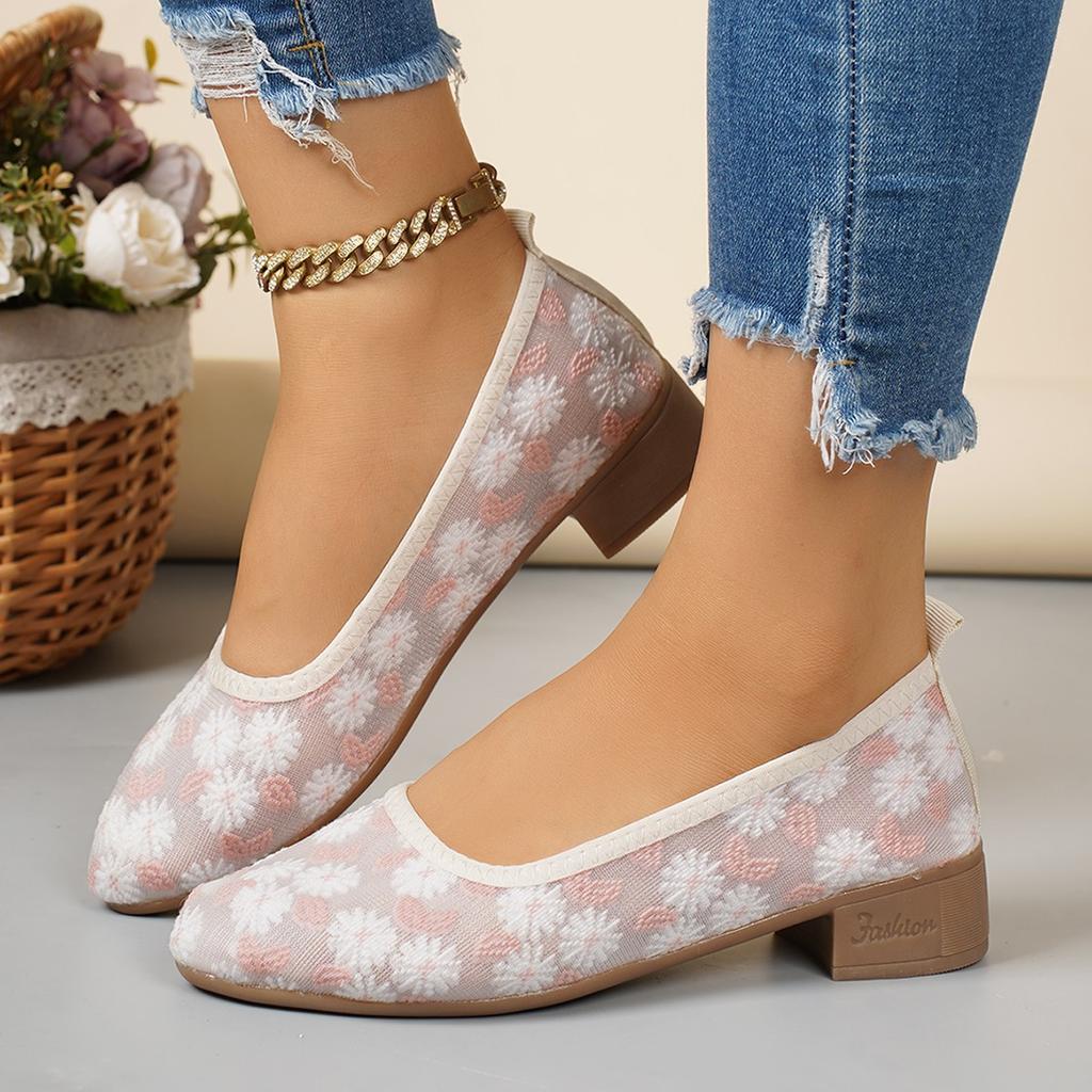 Fashion Women's Shoes 2025 Mary Jane's Spring Fashion  Summer New Lace Cutout Shallow Mouth Low Heel Casual Single Shoe for Women