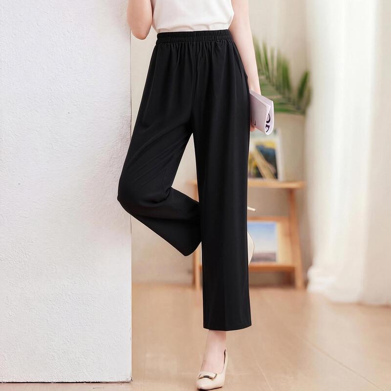Haoyi Women's Summer Straight-Leg Casual Pants with Elastic Waist