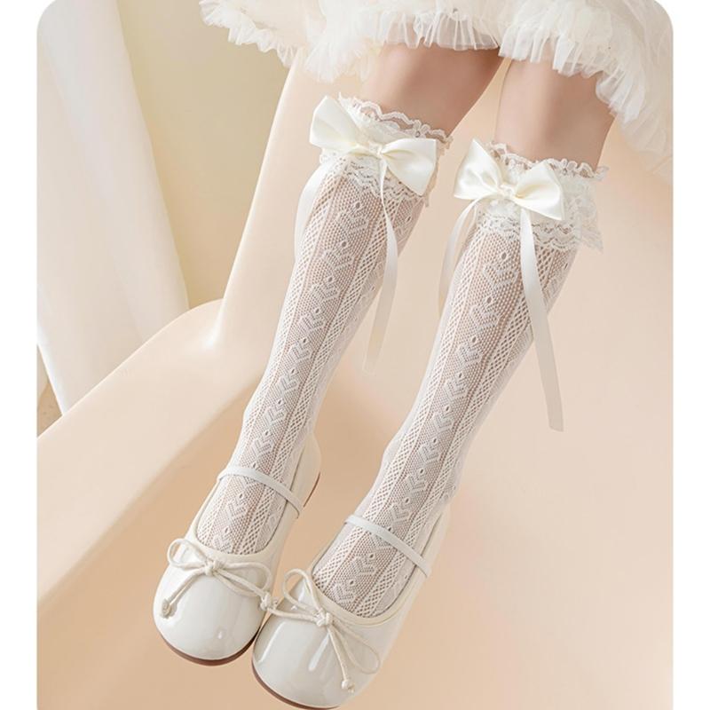 Girls Knee Socks Bowknot Ribbon Socks Stockings for Girl Student 3-16 Year