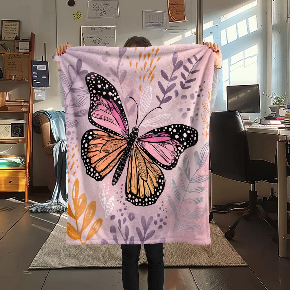 Flower Butterfly  Print Flannel Blanket, High quality Comfortable for All Seasons, Home Decor, Warmth and Comfort