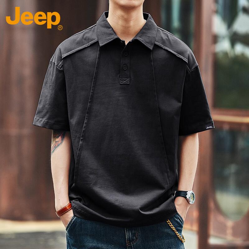 JEEP Men s Irregular Patchwork Polo T-Shirt L