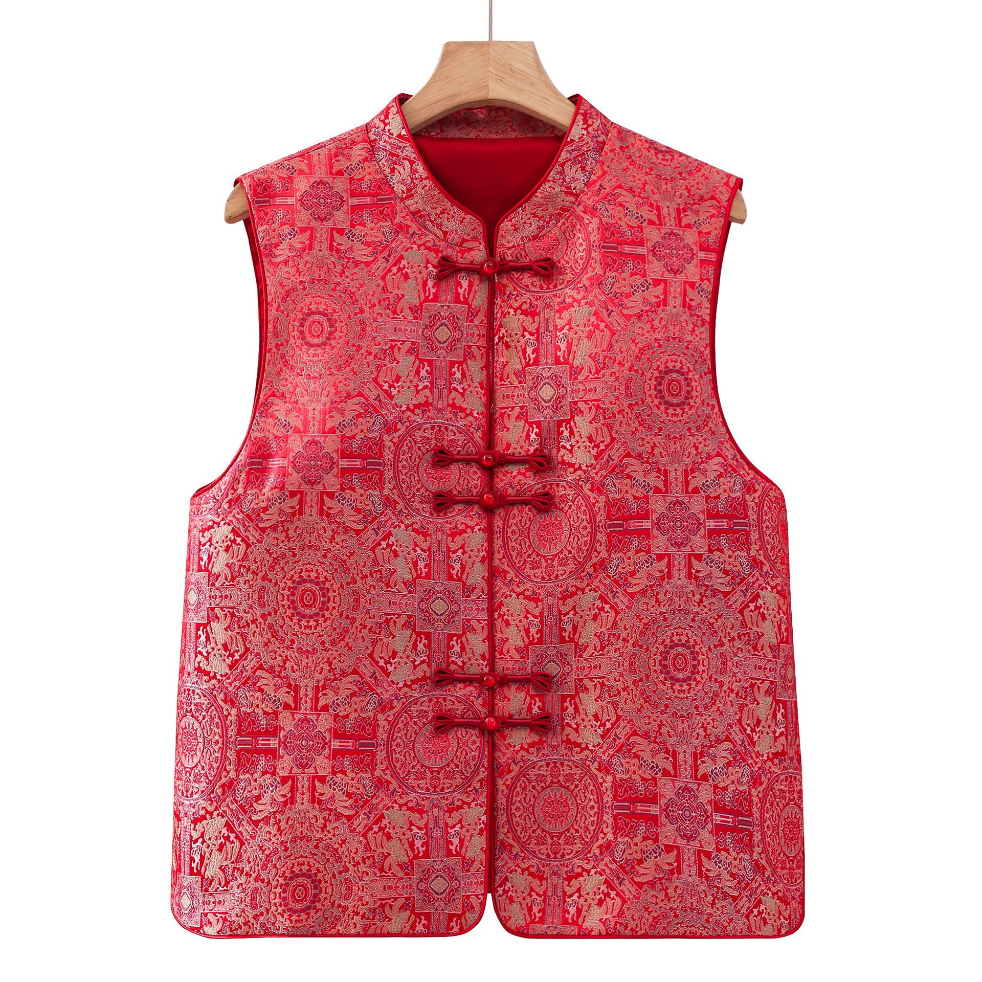 

2026 New Chinese Style Stand Collar Frog Button Vest for Middle-Aged & Elderly Women - Mom s and Grandma s Vest. 3XL (for 120-135 catties) красный