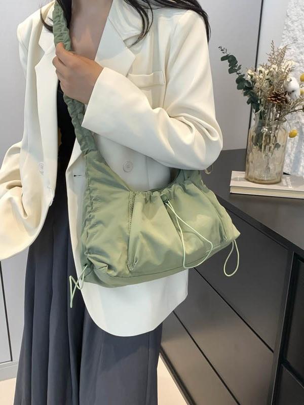 Nylon Folded Shoulder Bag For Women With Drawstring Design For Casual Travel