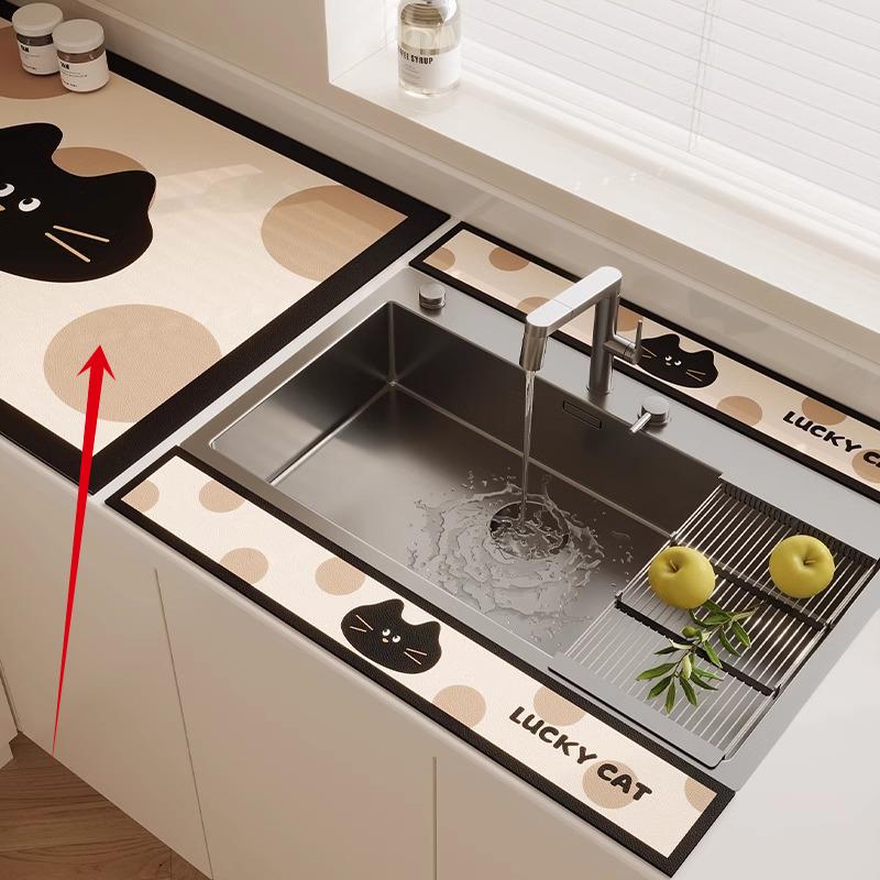 3PC Kitchen Faucet Diatomaceous Earth Water Stopper Drain Mat Bathroom Countertop Absorbent Mat Long Narrow Edge Coaster