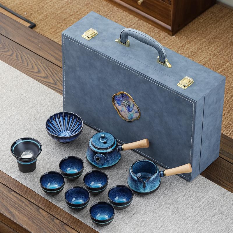 Side Handle Kettle Kung Fu Tea Set Gift Box for Clients Creative Annual Meeting Event Gift Souvenir with Logo