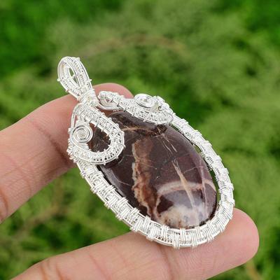 Daughters Day Deal Natural Coconut Jasper Wire Wrapped Pendant Sterling Silver