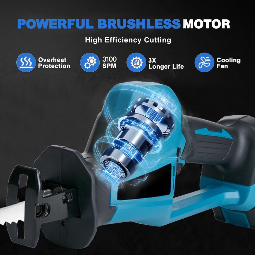 Portable Brushless Reciprocating Saw Handheld Saber Saw Multifunction Metal Wood Pipe Cutting Tool