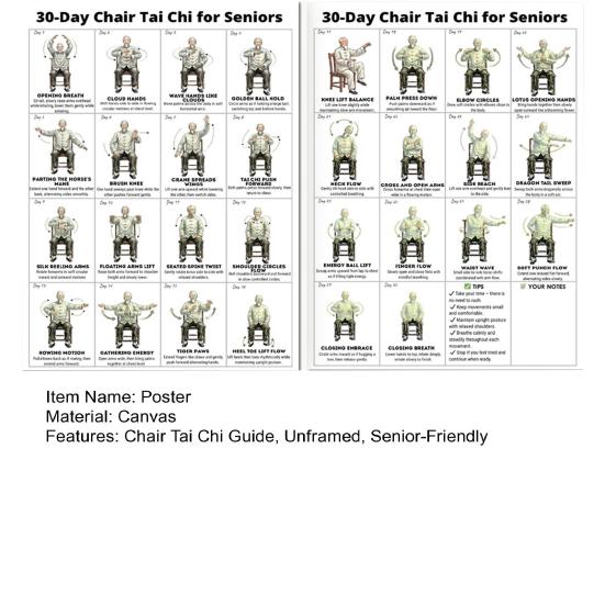 2 Stück Stuhl Tai Chi Trainingsposter Sitzende Übungen Tabelle 30-Tage Stuhl Tai Chi Anleitung für Senioren Anfänger Heim-Fitnessstudio Dekoration
