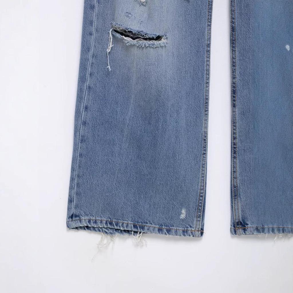 2025 Spring Women's European-American Ripped Loose Mid-Waist Jeans