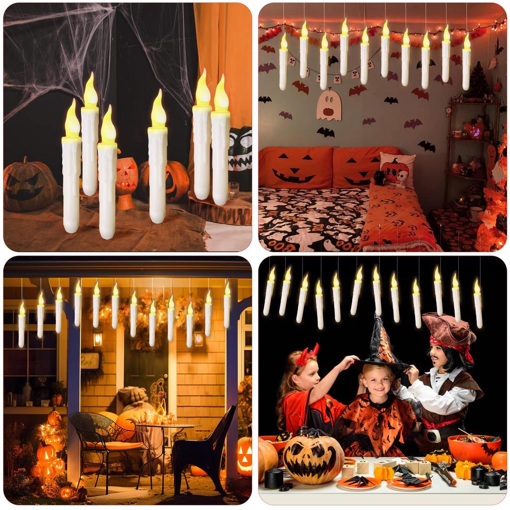 Pack of 12/24pcs LED Floating Taper Candles with Remote Flameless Flickering Hanging Candle Light for Home Christmas Party Decor