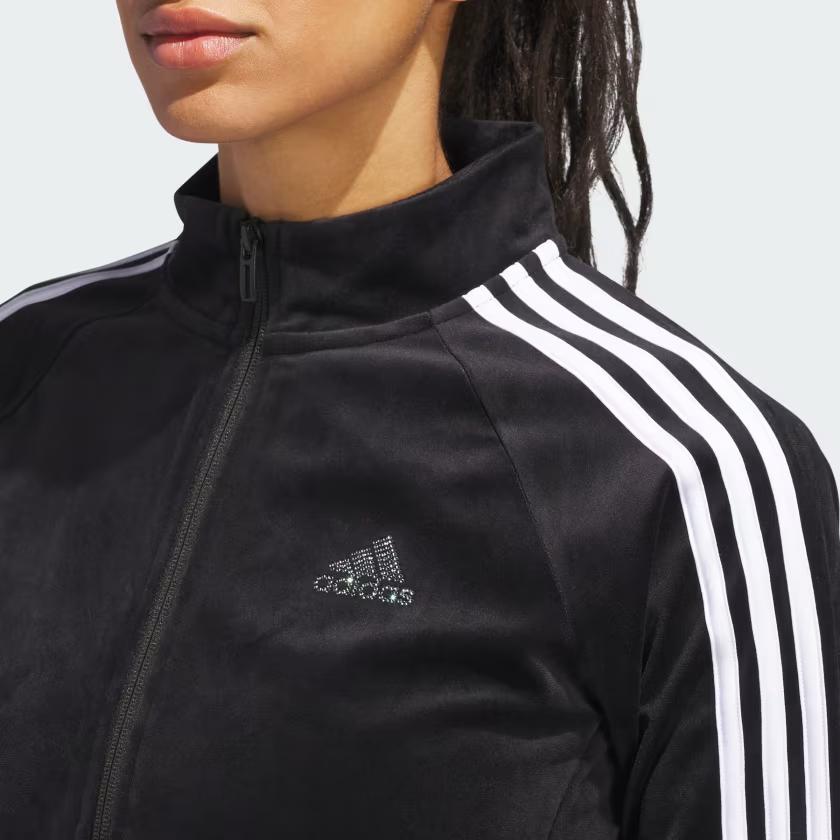 adidas Women's Velour Cropped Stand Collar 3-Stripes Track Jacket Black JI6969