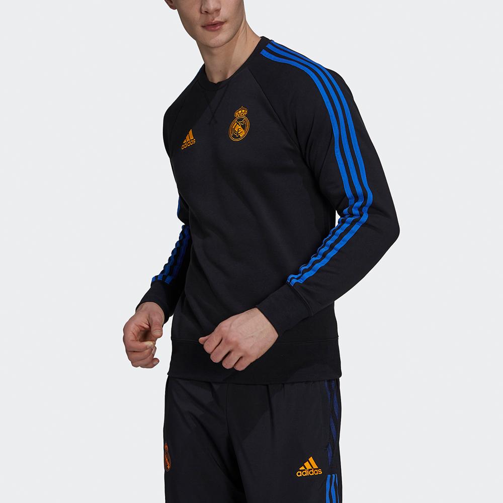 Adidas Real Madrid Crest Soccer Crew Neck Sweatshirt Men Tops Black GU9706