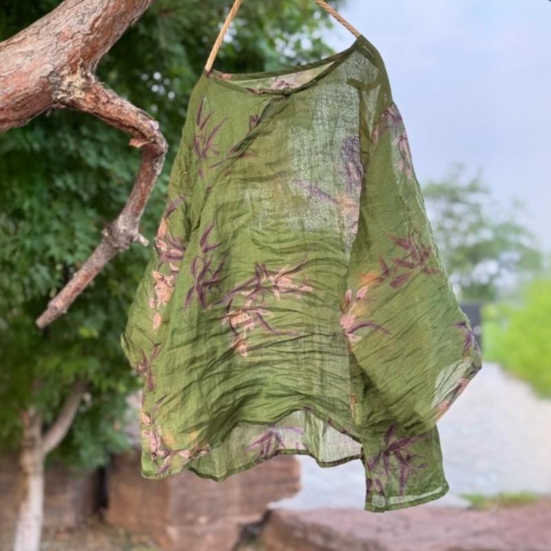 

Johnature Женские винтажные футболки с цветочным принтом, на пуговицах, свободные, высокого качества, с круглым вырезом и длинным рукавом, осенние футболки One Size