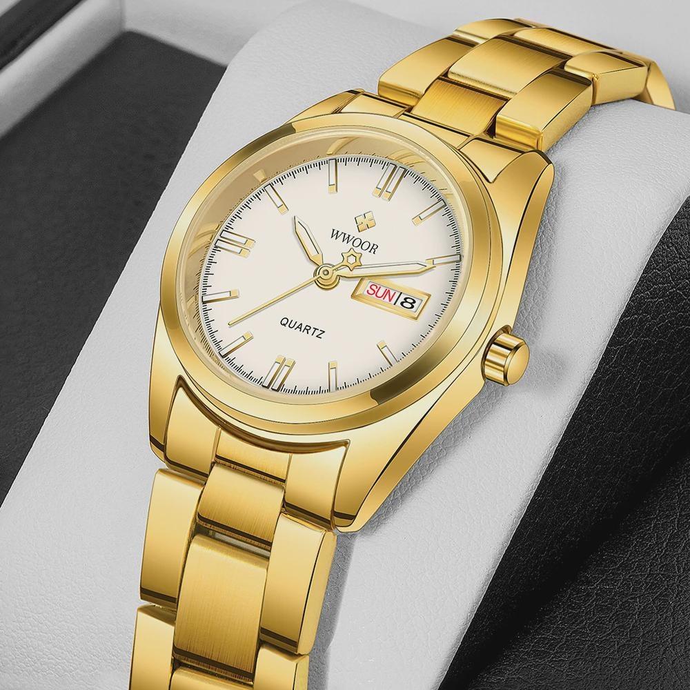 WWOOR New Women Fashion Dress Quartz Watches Lady Stainless Steel Waterproof WristWatch Simple Clock