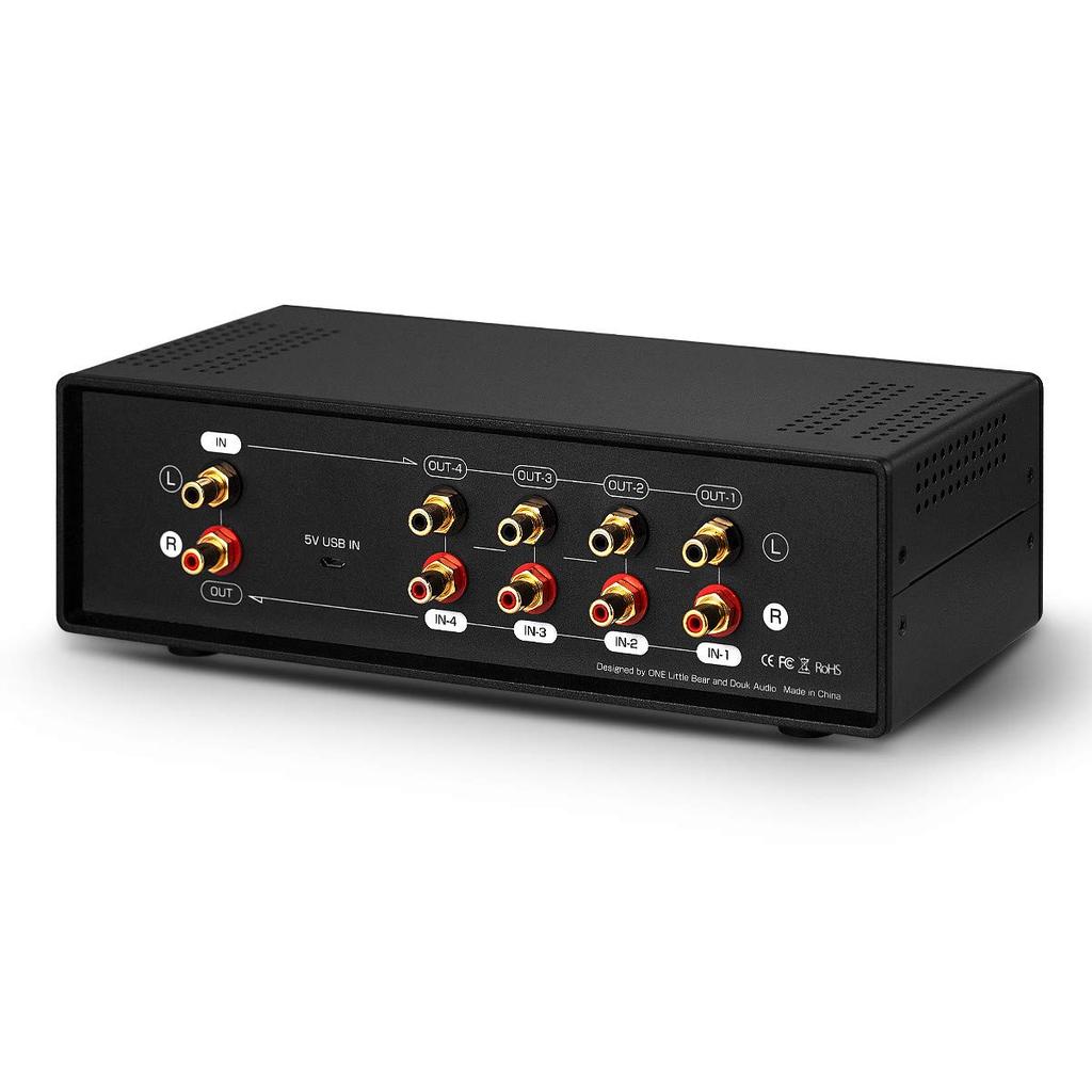 VU2 Digital Analog Dual VU Meter Audio Splitter Switcher Box with 4 Channels and Gain Adjustment