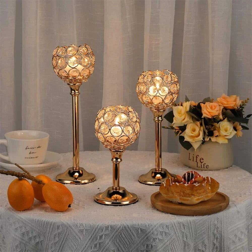 Metal Crystal Candlestick Mini Craft Candelabra Golden Crystal Bowl Candle Holders  Table