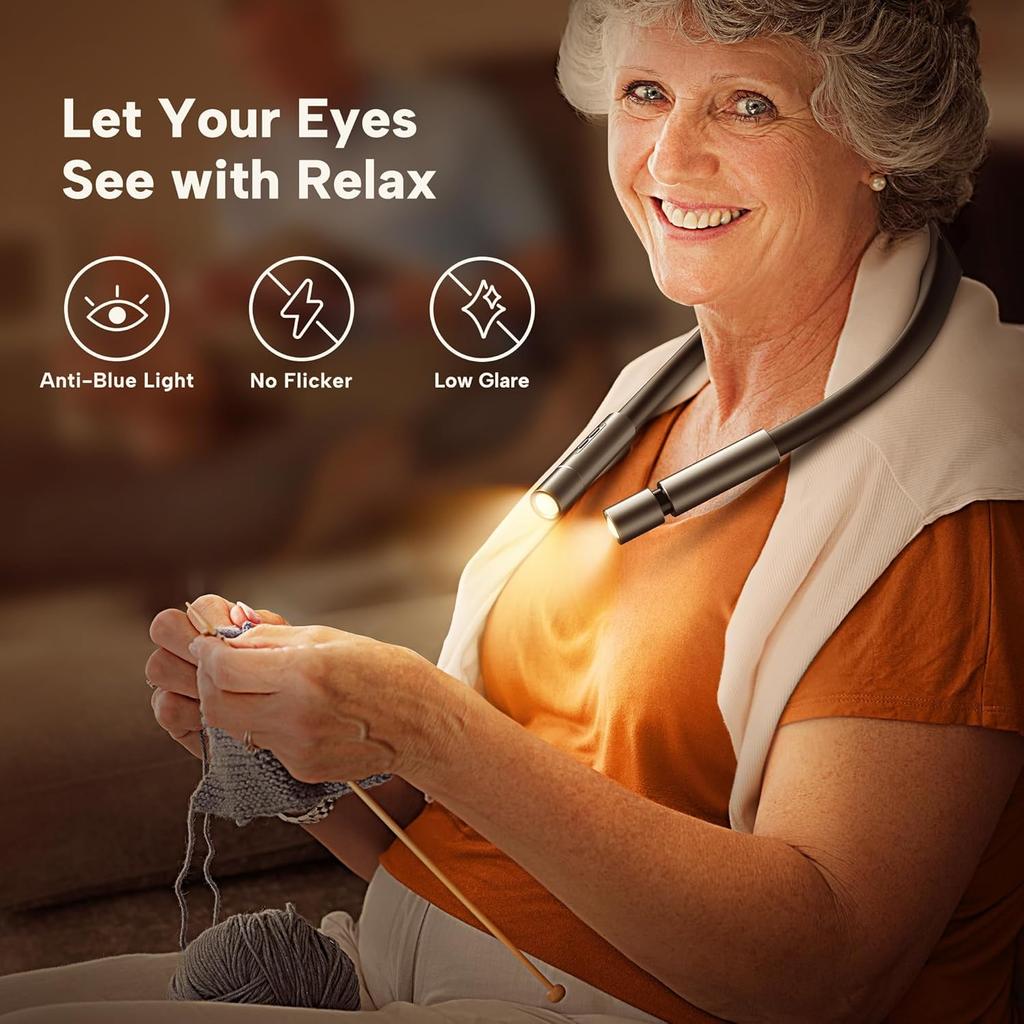 86lux LED Neck Reading Light, Book Light for Reading In Bed, 3 Colors, Hands Free, Long Lasting, Flexible Soft Lightweight Arms, Dual Focus Control