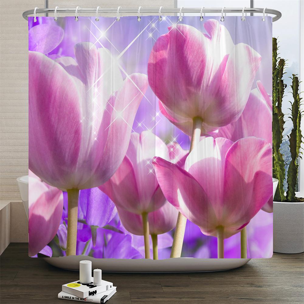 

Цветочная водонепроницаемая занавеска для душа из водонепроницаемой полиэстеровой ткани для ванной комнаты с 12 крючками для украшения дома W180xH200cm