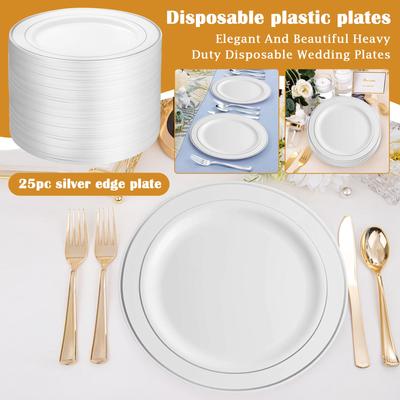 Rim Plastic Party Plates, Premium Heavy Duty 10.25 Inch Dinner Plates, Elegant And Beautiful Heavy Duty Disposable Wedding Plates