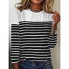 2025 Women's Long-sleeved T-shirt Striped Two-color Printed Spliced O-neck Fashion Top Basic Casual Tees