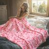 Pink Cherry Blossom Print Flannel Blanket Warm Soft Halloween Christmas Decorative Couch Warm Cozy All-Season Gift
