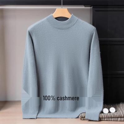 Herren-Pullover aus 100 % Kaschmir, 12-Gauge, doppellagig, halber Stehkragen, langärmelig, vielseitig, Business Casual, warme Strick-Basisschicht