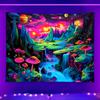 1pc Mushroom Fluorescent Tapestry, UV Responsive Landscape Tapestry, Space Planet Landscape Tapestry, Bedroom Decoration