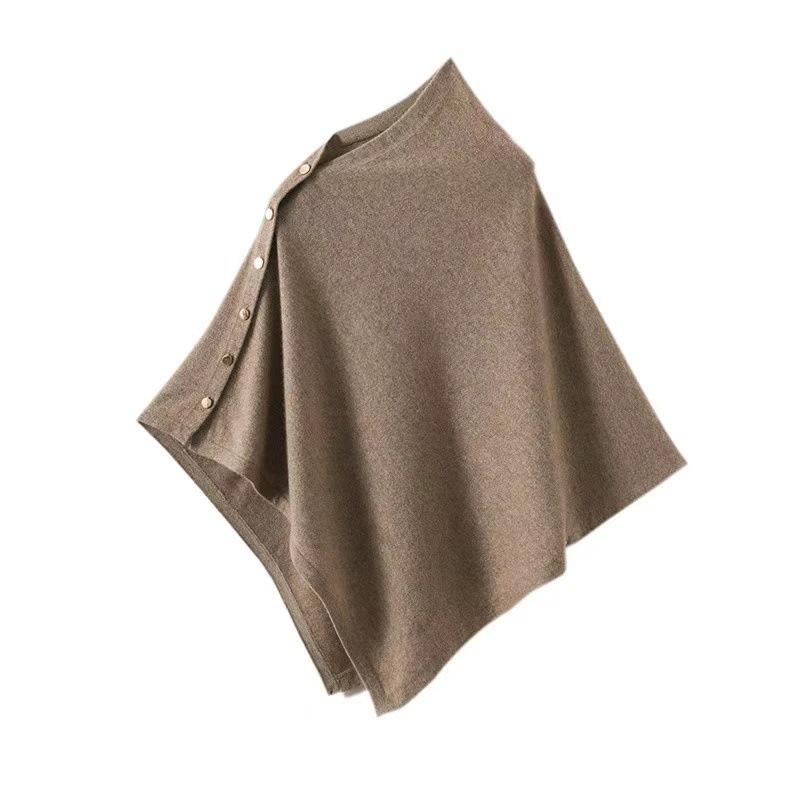 2025 Autumn/Winter Merino Wool Slanted Hem Cape with Gold Buckle