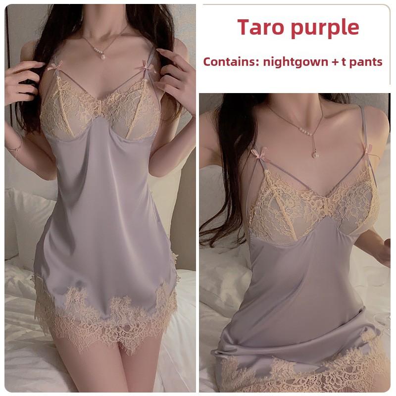 Sexy Plus Chest Pads Gather Nightgown Backless Temptation Pajamas Robe Women's Home Set