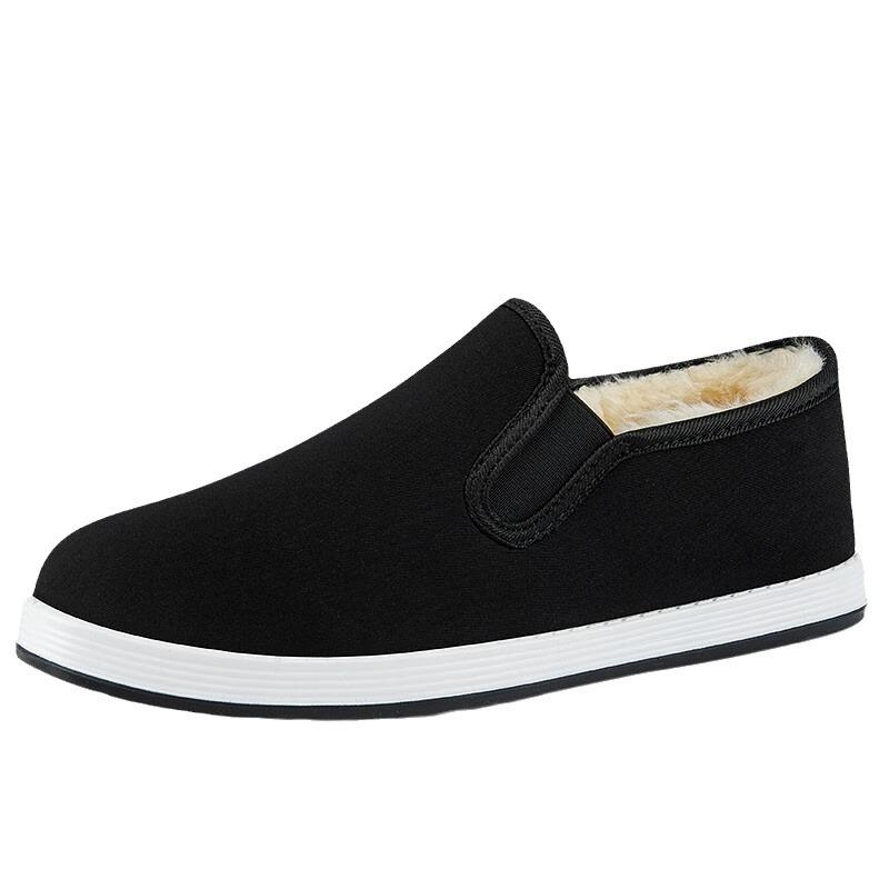 Men's Winter Warrior Cotton Velvet-Lined Slip-On Shoes - Thick, Warm, Casual Old Beijing Style for Elderly