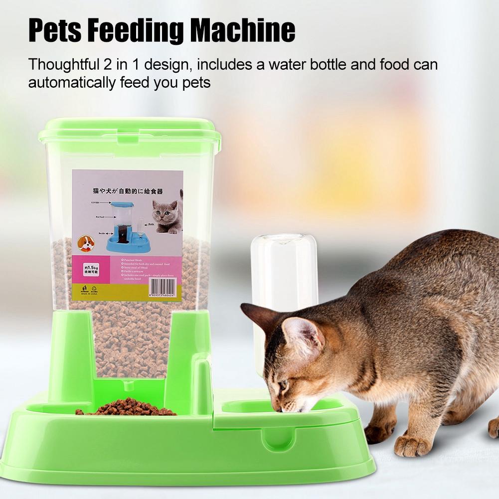 Automatic Pet Feeder Detachable Food Dispenser Water Bottle Cats Dogs Feeding Tool Pink