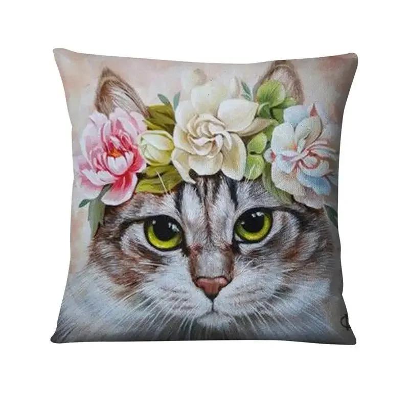 Cute Flower Cat Print Pattern Cushion Cover for Home Living Room Sofa Bedroom Decoration Throw Pillow
