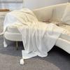 with Tassel Nordic Knitted Blanket Waffle Pattern Sofa Blanket Simple Nap Blanket  Air Condition