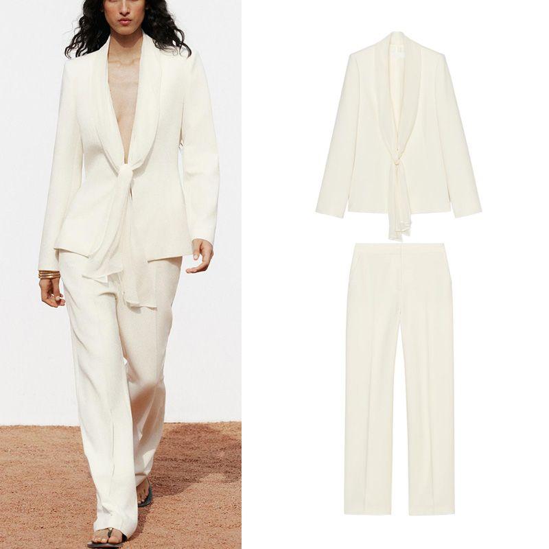 Thin Scarf Texture Lapel Long Sleeve Suit Coat 2742507 High Waist Straight-leg Casual Pants 2424507