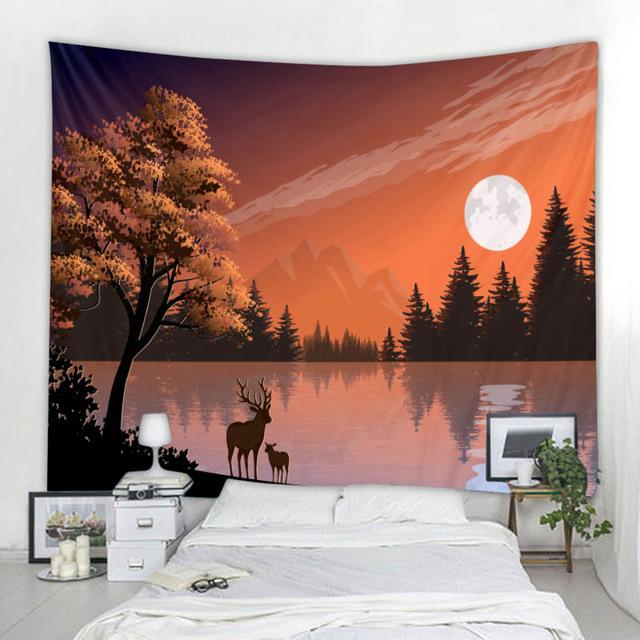 Krajina ilustrace gobelín hvězdná obloha za oknem stěna visící bohémský hippie domácí dekorace tištěné prostěradlo