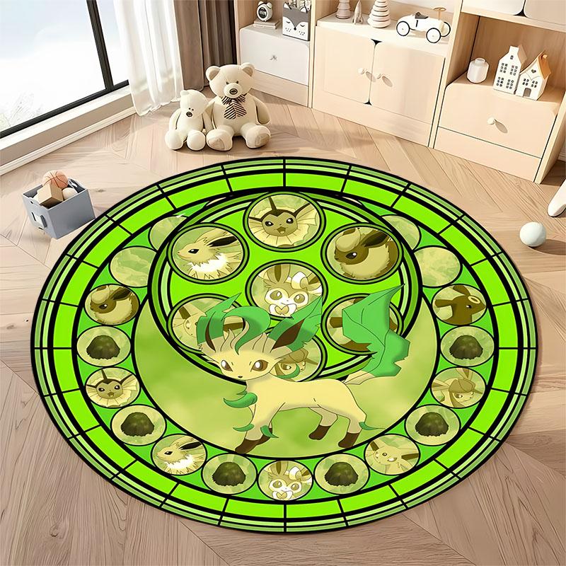 1PC Cute PokemonEevee Charizard Print Round Rug Living Room Bedroom Decor Indoor Floor Mat Decor Carpet for Teens Adult Gifts