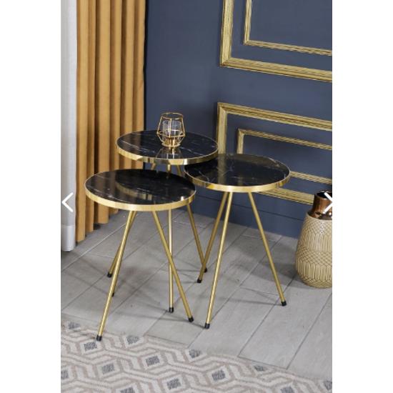 Nesting Table 3-Set Gold Metal Leg Bendir Gold