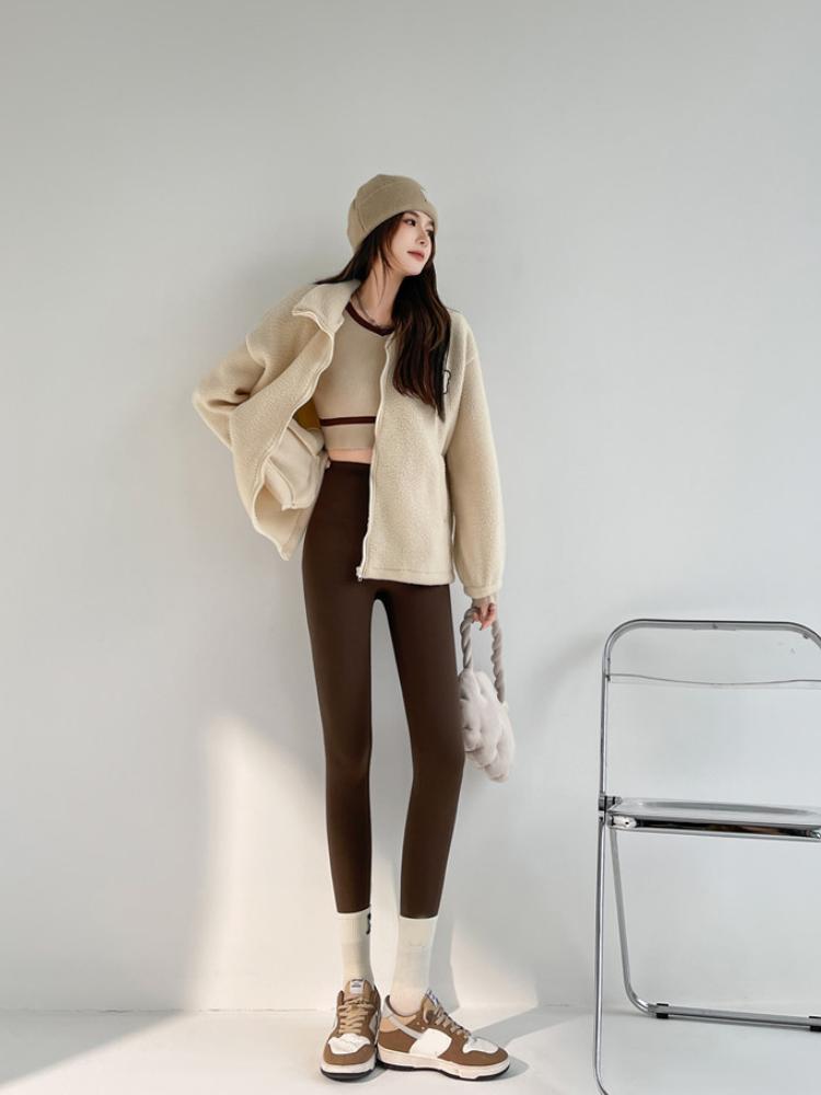 Autumn Winter Lamb Velvet Thicken Sharkskin Leggings Women High Waist Seamless Slimming Warm Leggings Pants