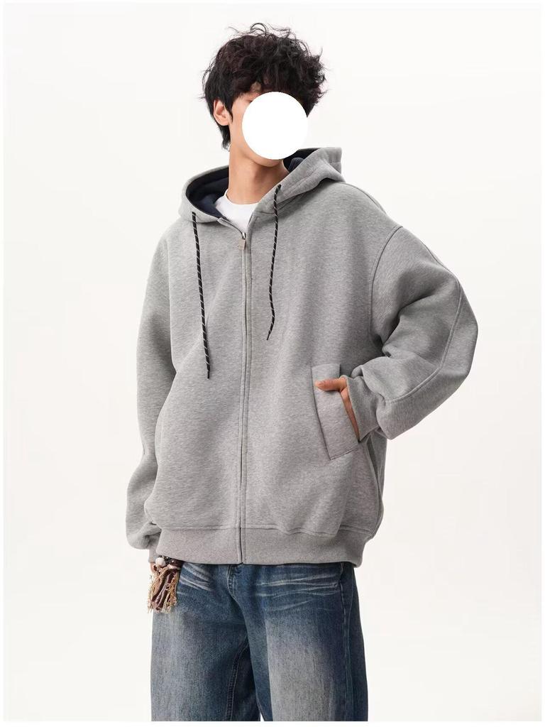 Moletom Color Block Unissex de Outono: Jaqueta Esportiva Solta Estilo College com Zíper Duplo