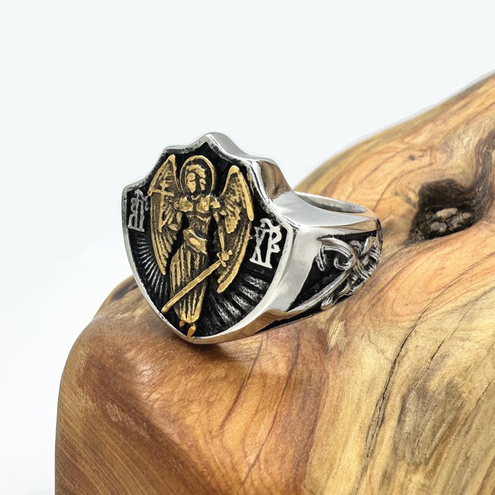 St Michael Solid Ring For Men 316L Stainless Steel Angel Jewelry Size 7-13 Durable Stylish Gift
