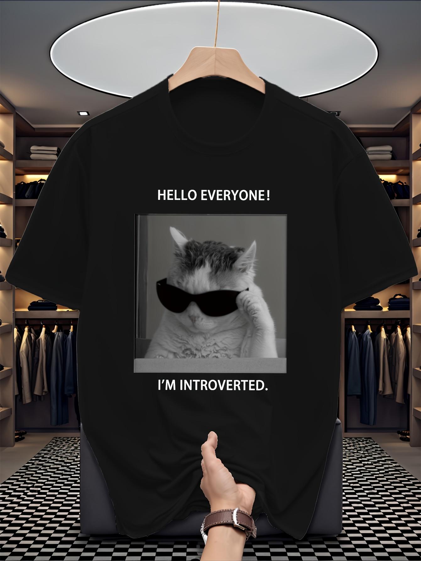 

ZX 2026 New Year Mens Pretending Social Anxiety Cat Letter Printed Sports and Leisure Versatile Short Sleeve Tshirt 4XL