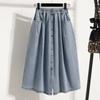 Summer 2025 New Plus Size Elastic Waist Slimming Women's Skirt Split A-line Retro Denim Skirt Mid Length