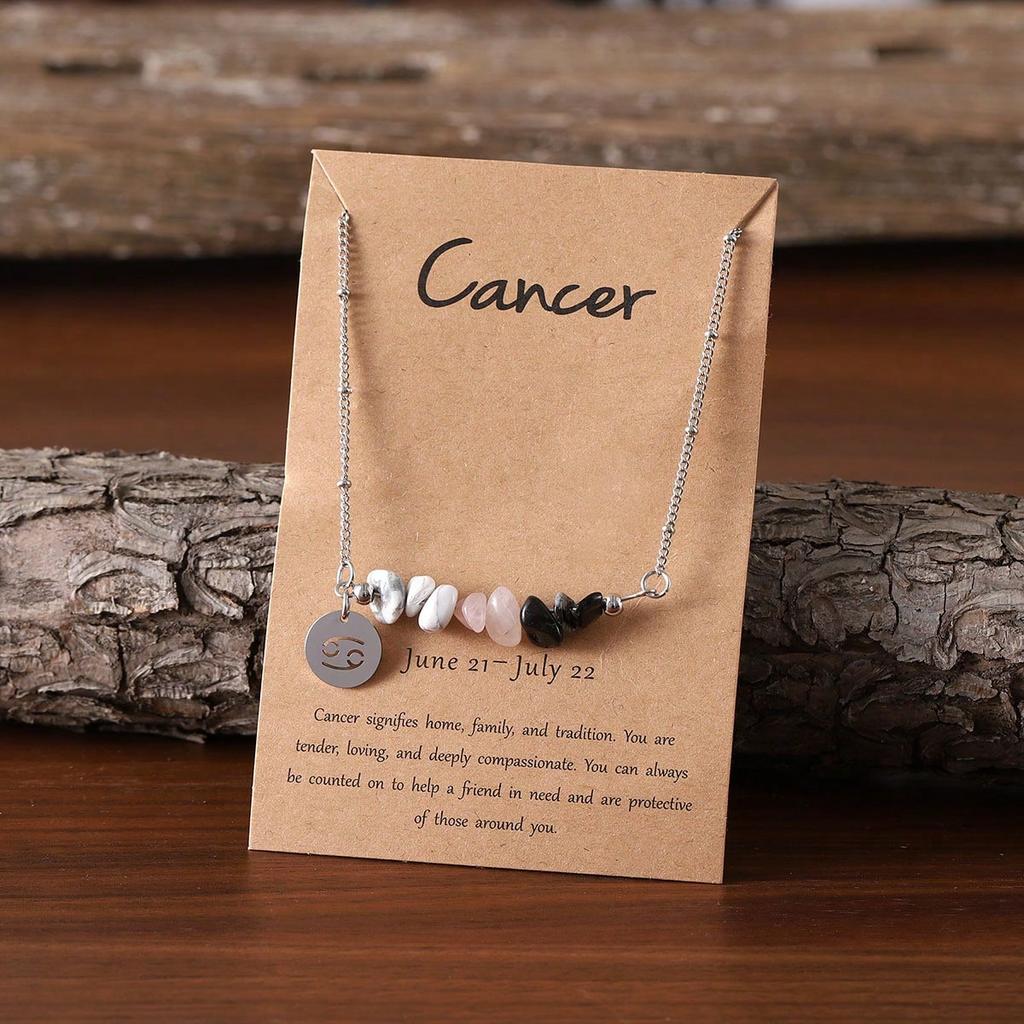 Collar Creativo Bohemio 12 Signos del Zodíaco Cuentas de Cristal de Piedra Preciosa Artificial Joyería de Astrología Regalo para Ella para Él Regalo de Navidad